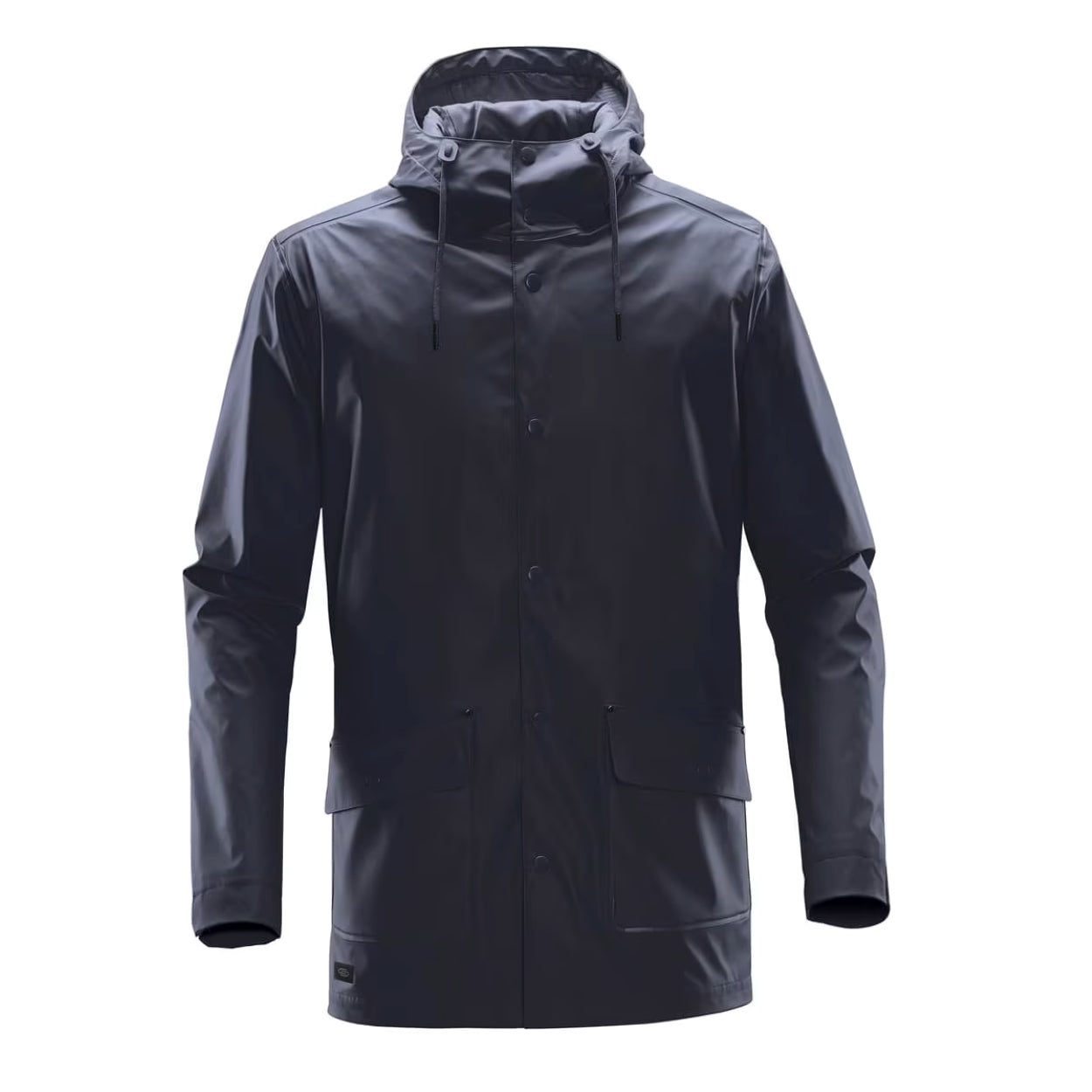 Navy rain jacket on a white background