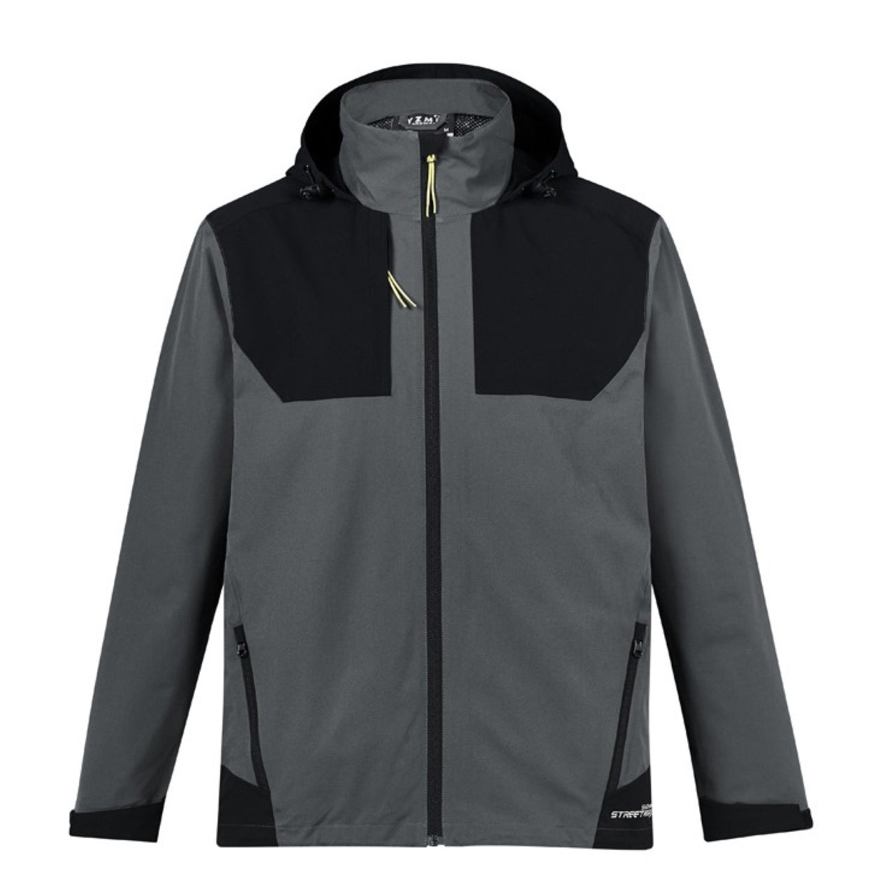 Charcoal/black windbreaker on a white background