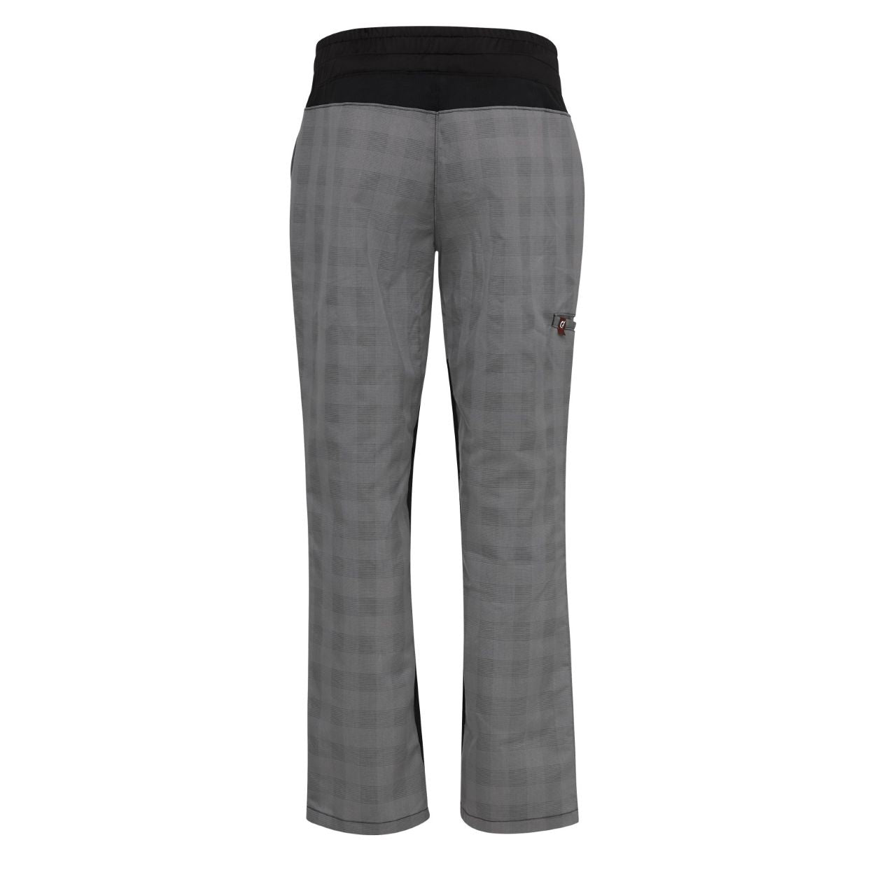 Grey/black plaid pants on a white background