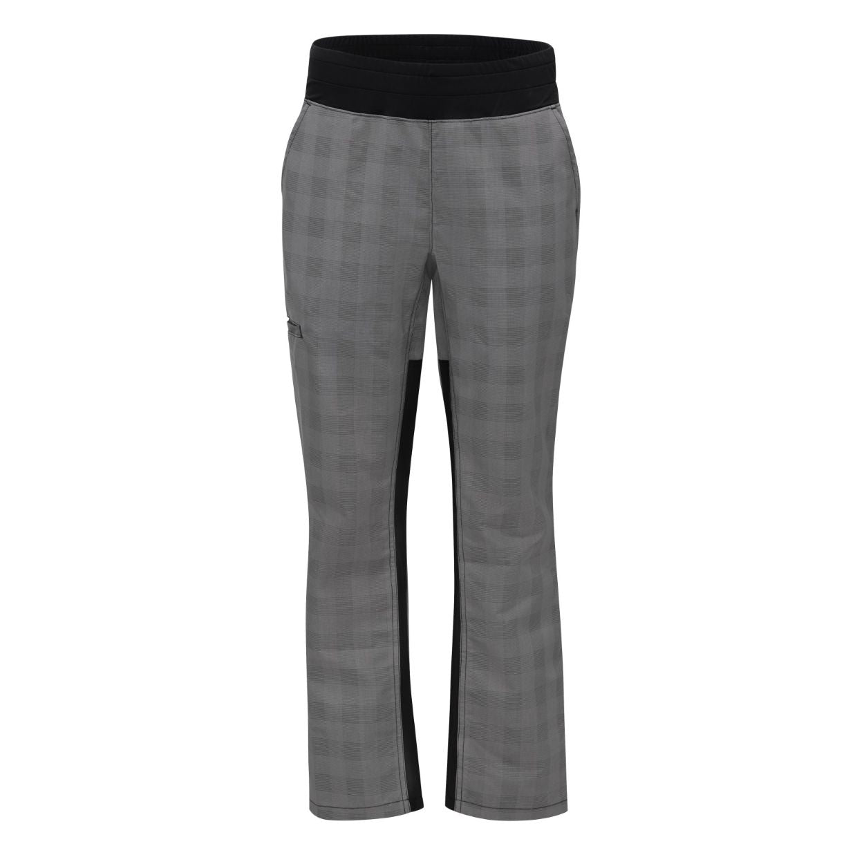 Grey/black plaid pants on a white background