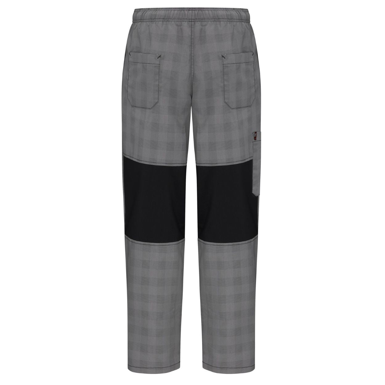 Grey/black plaid pants on a white background