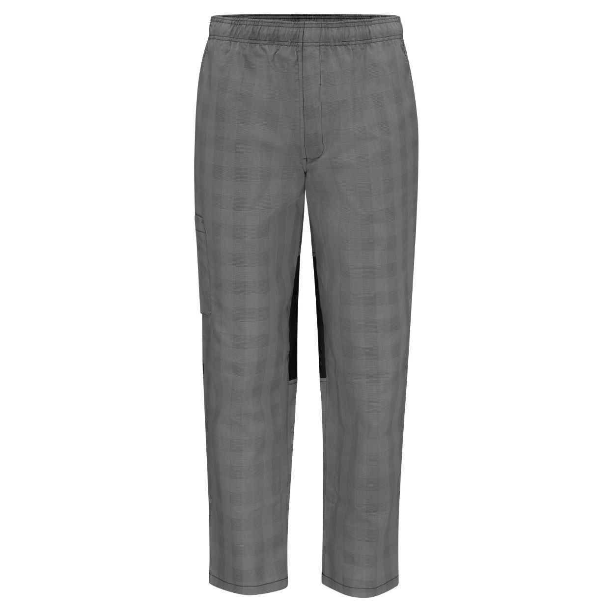 Grey/black plaid pants on a white background