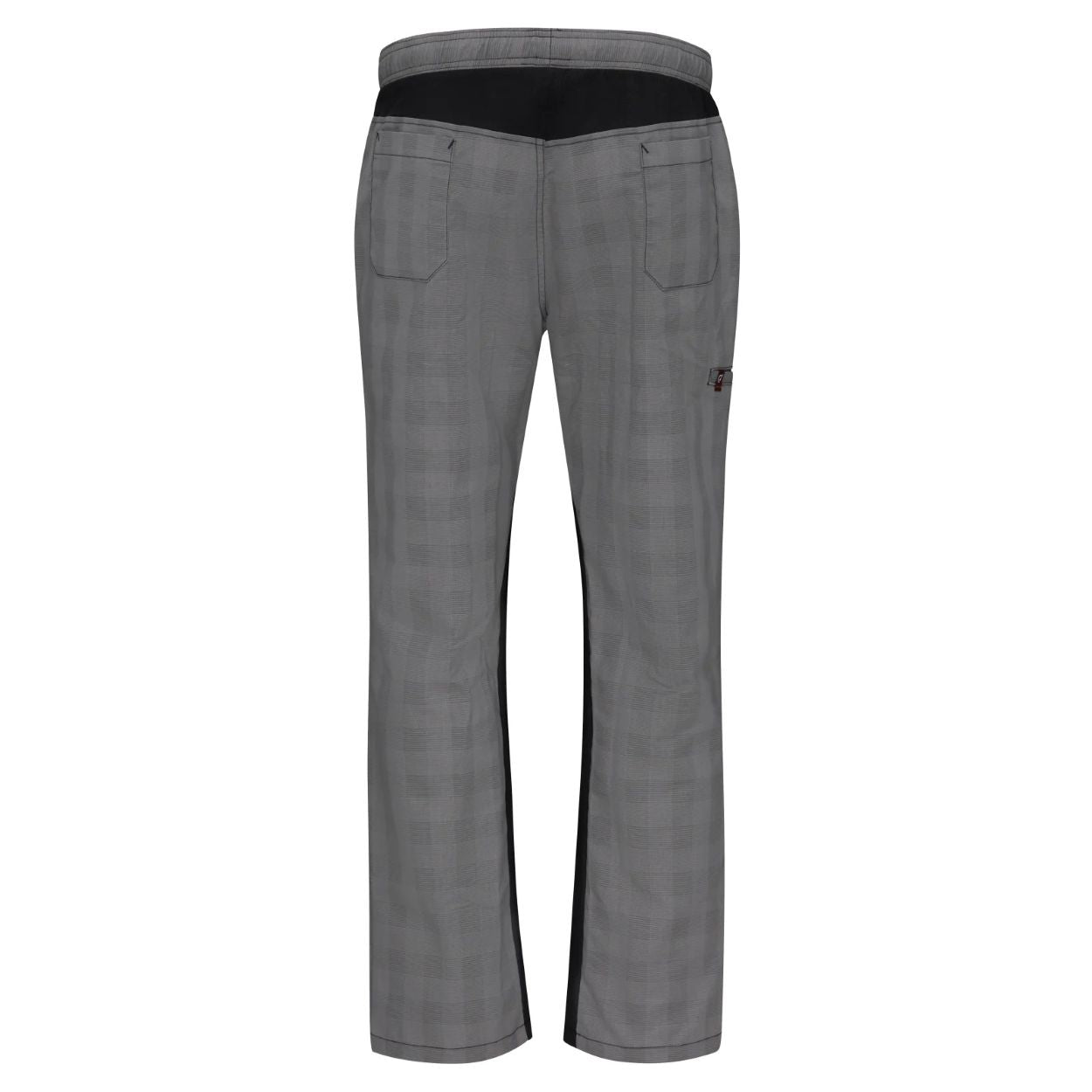 Grey/black plaid pants on a white background