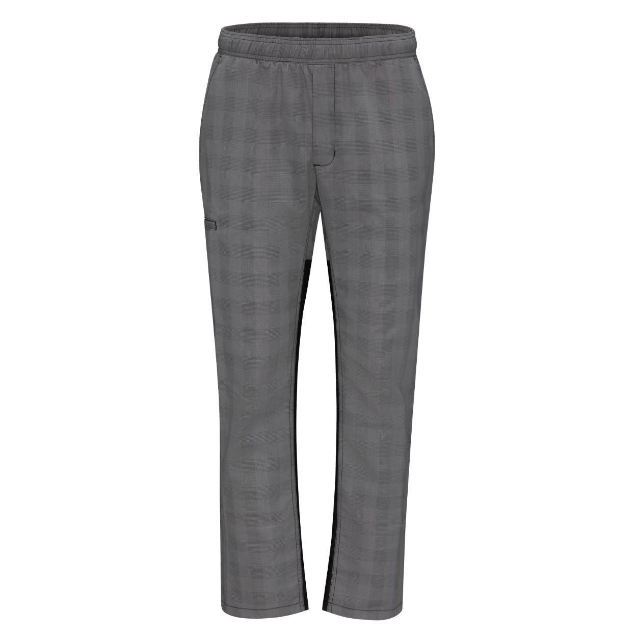 Grey/black plaid pants on a white background