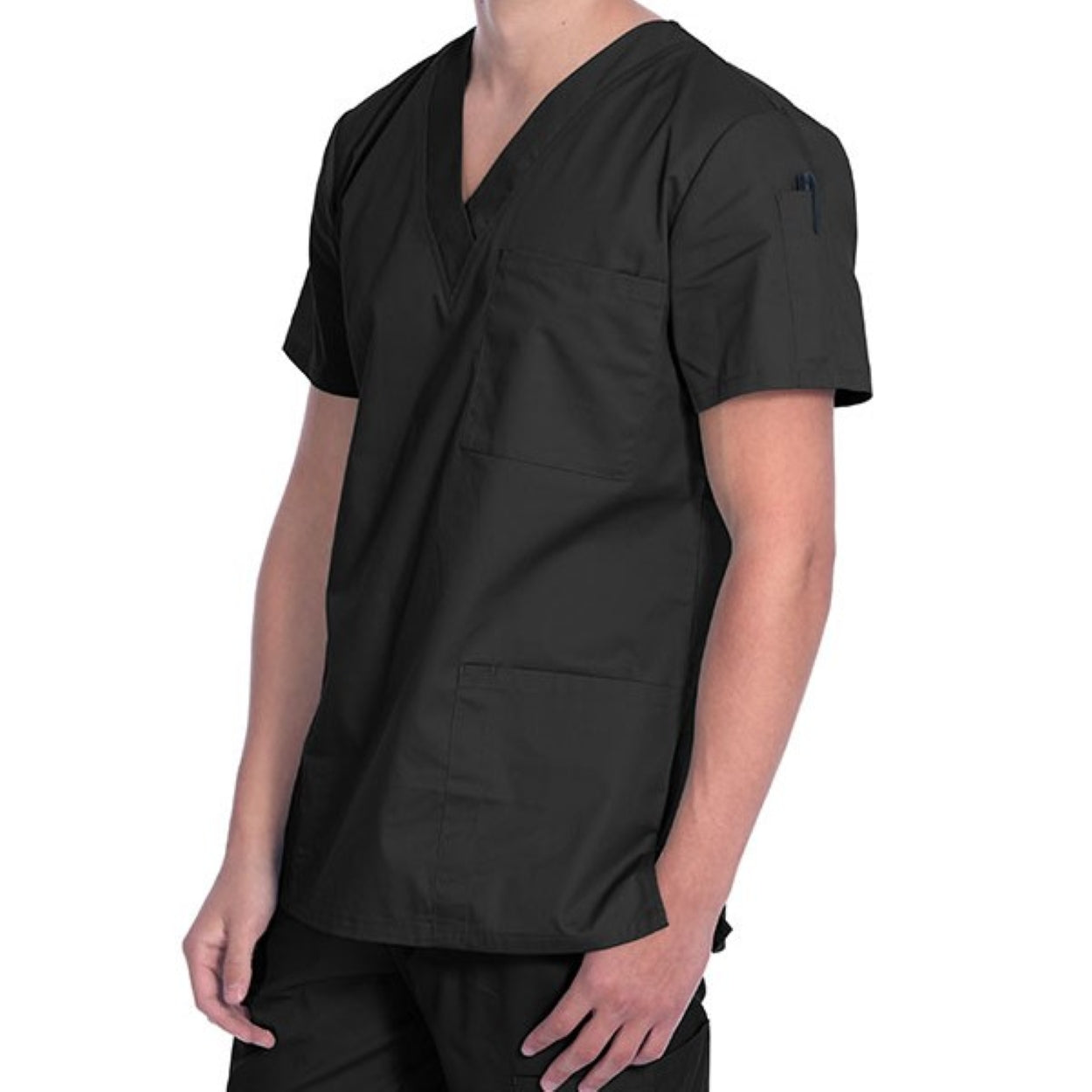 Black scrub top on a white background