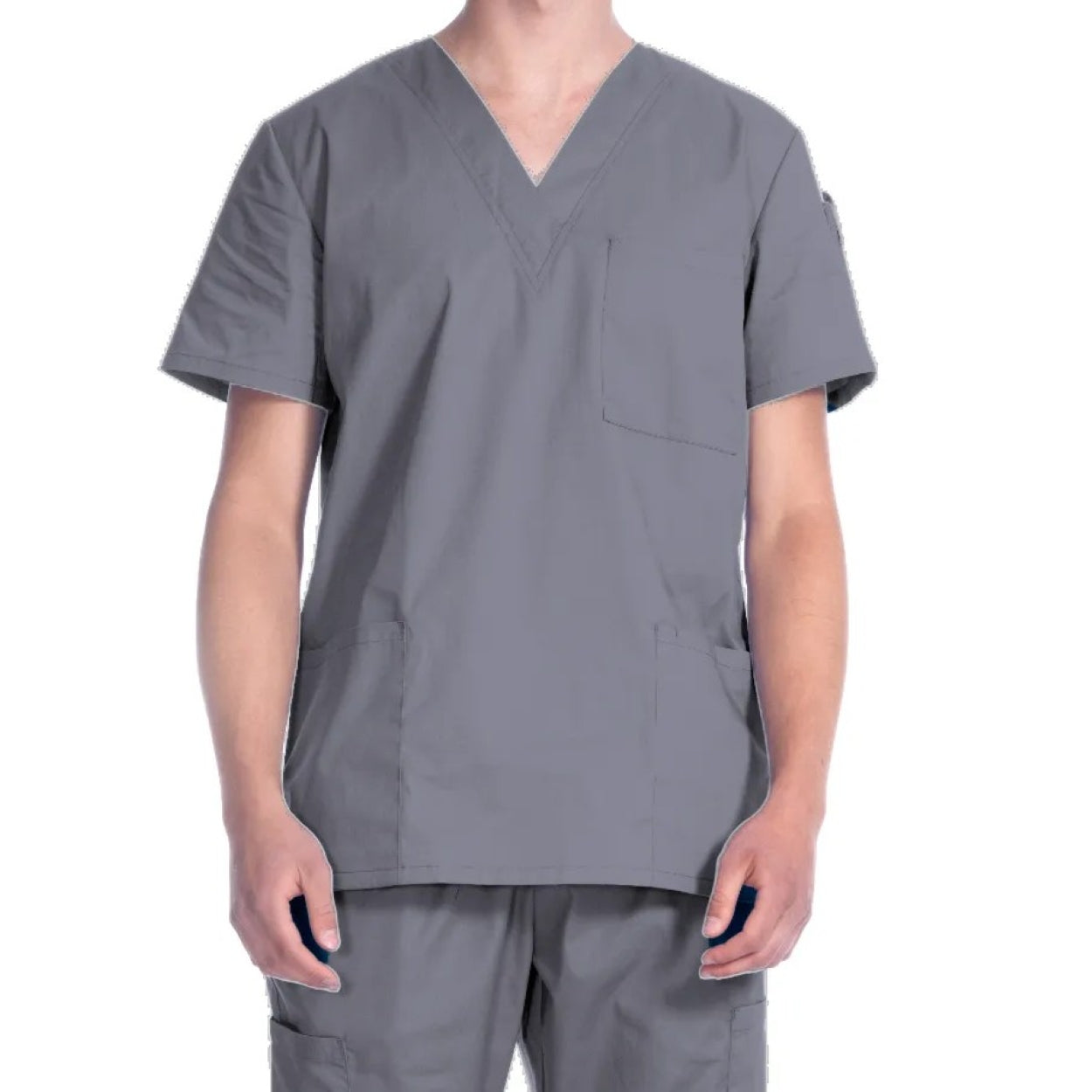 Steel grey scrub top on a white background