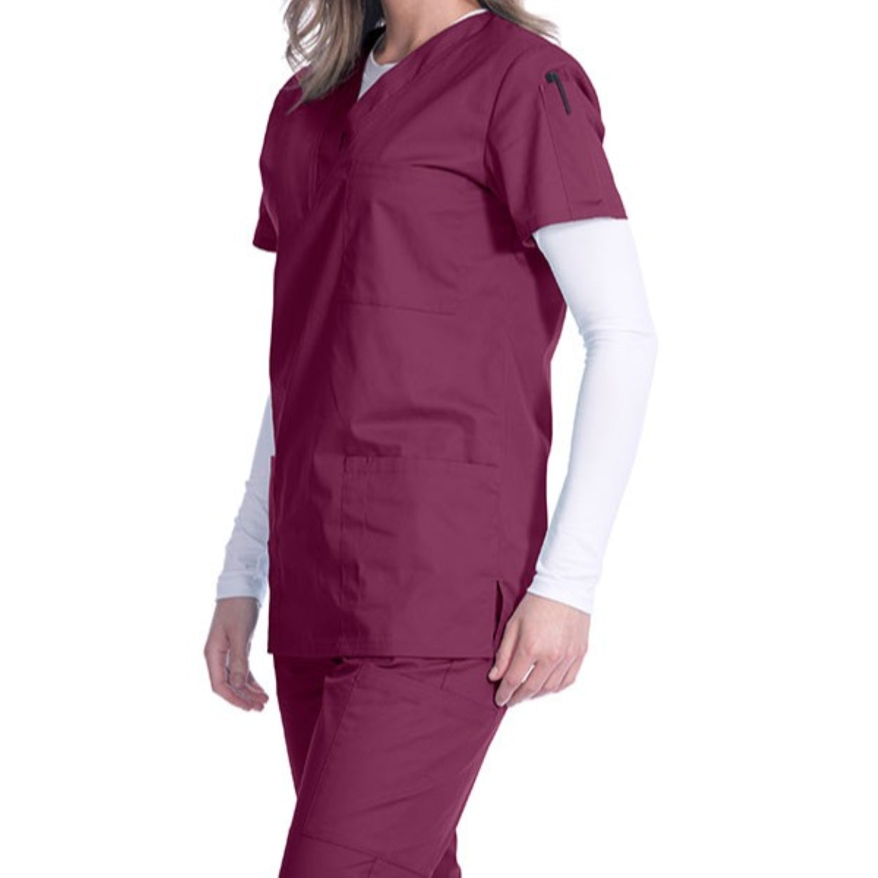 Wine burgundy scrub top on a white background
