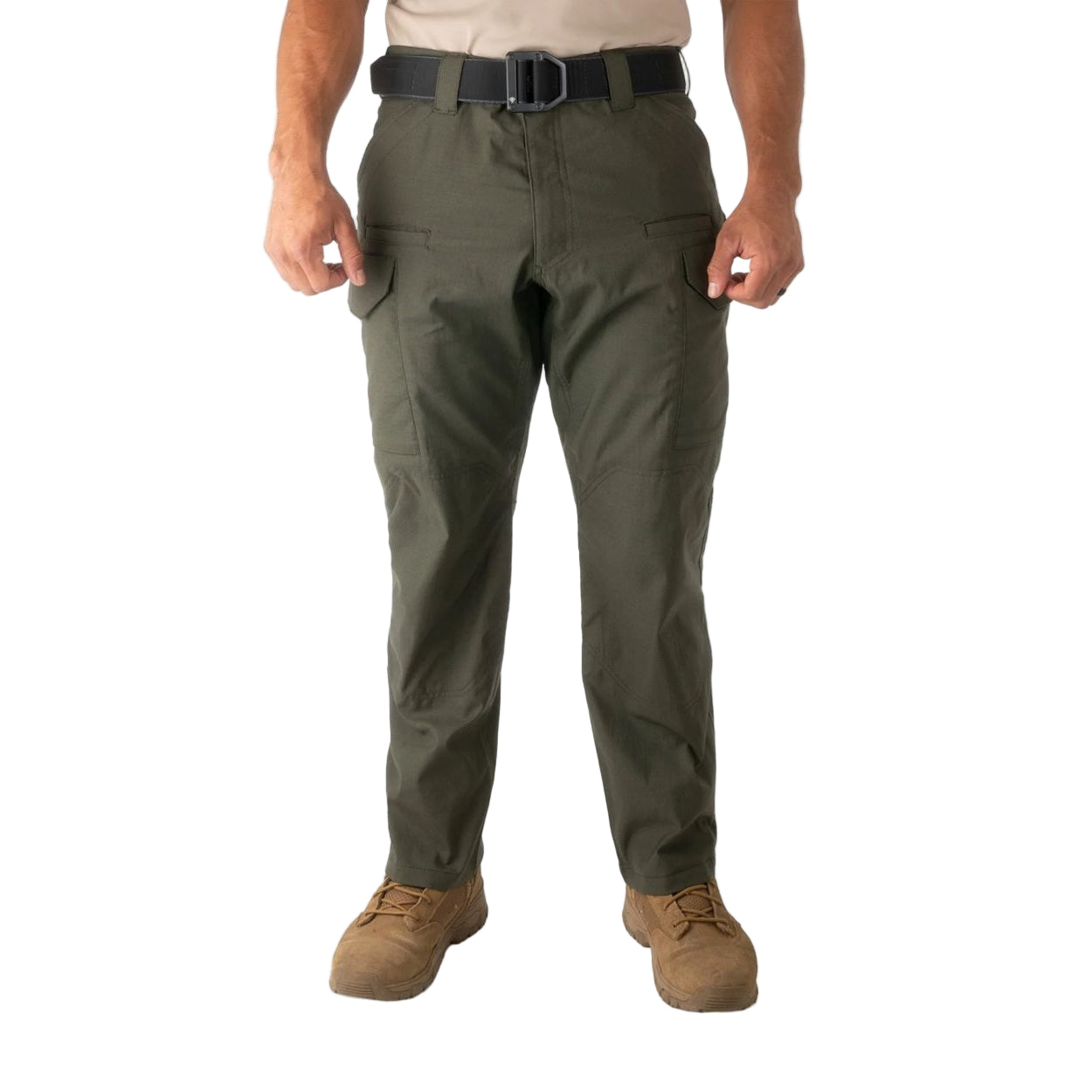 OD green pants on a white background