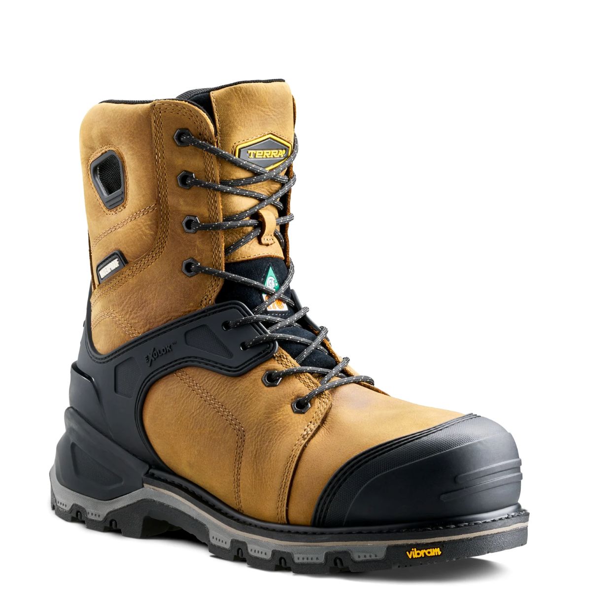 Tan boot on a white background
