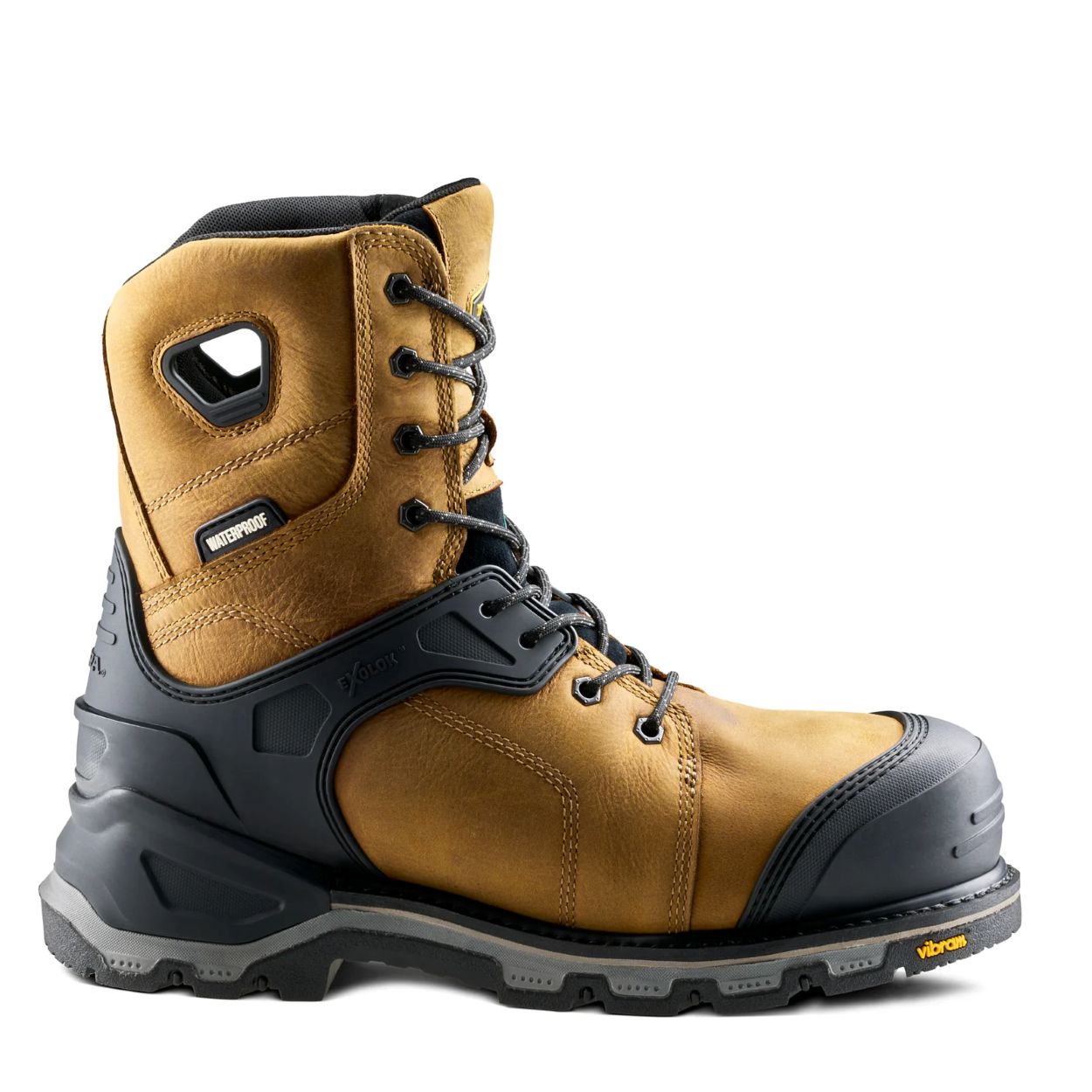 Tan boot on a white background