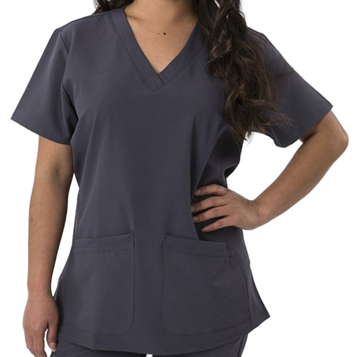 Steel grey scrub top on a white background