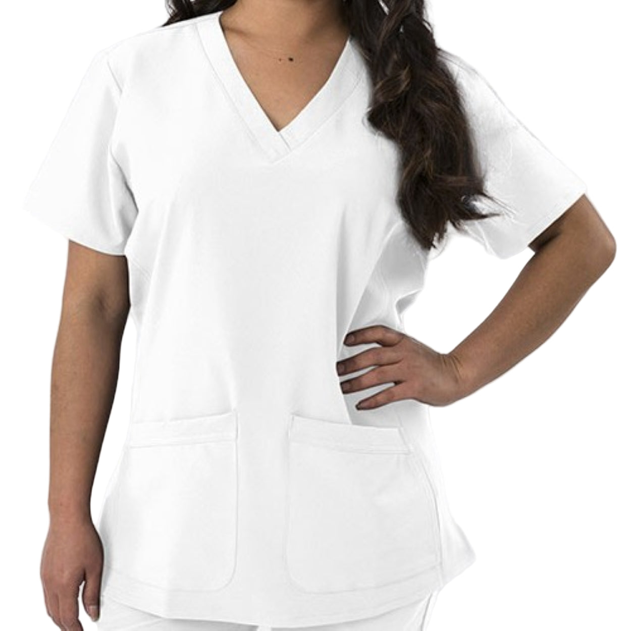 White scrub top on a white background