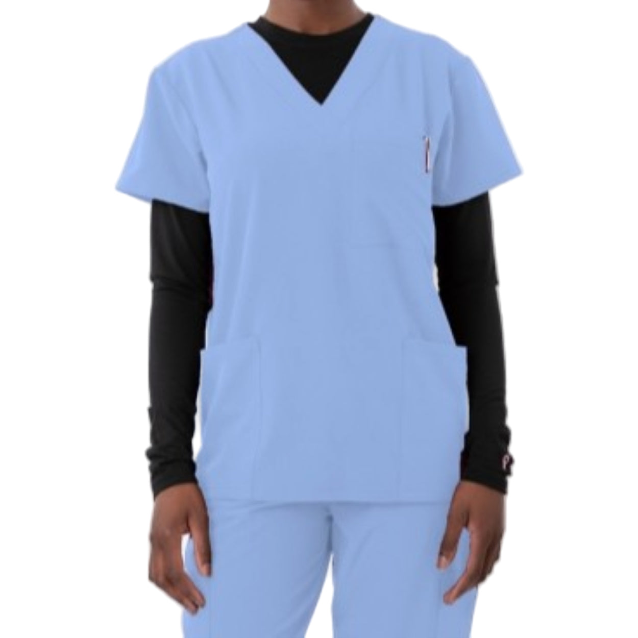 Ceil blue scrub top on a white background