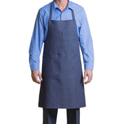 Navy denim apron on a white background