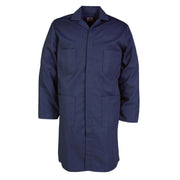 Navy shop coat on a white background