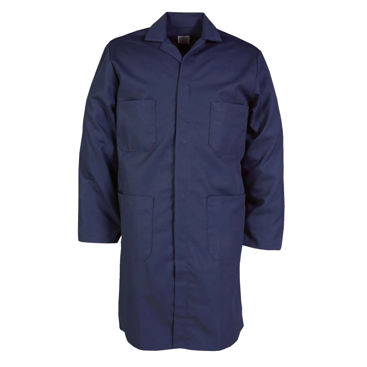 Navy shop coat on a white background