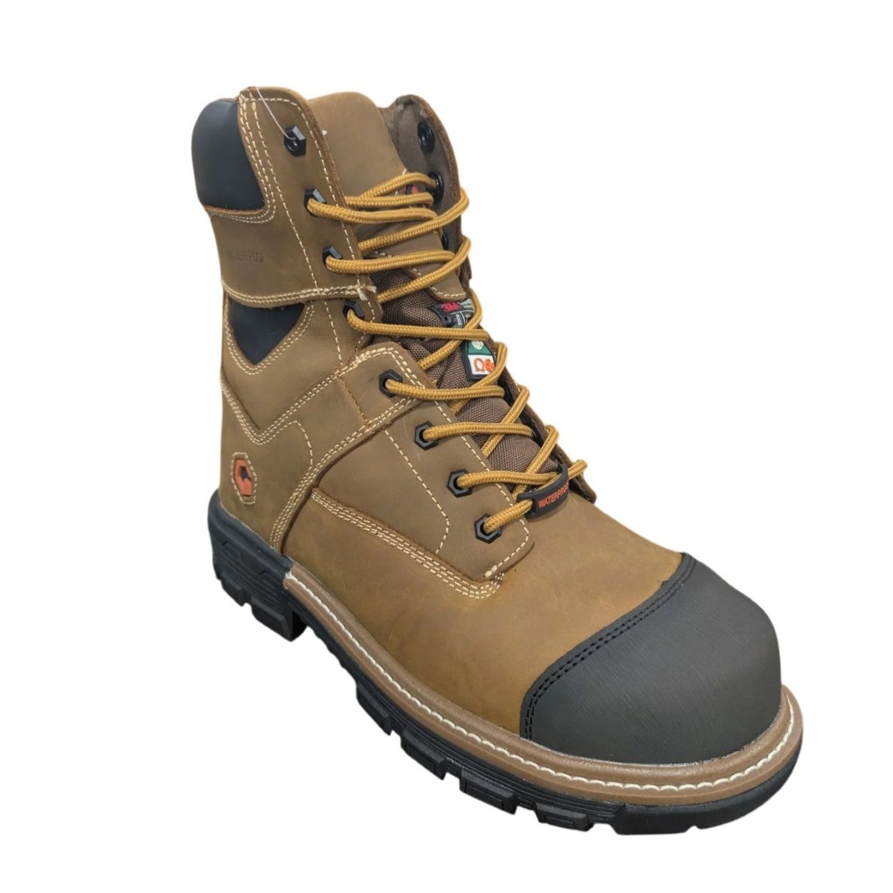 Tan boot on a white background