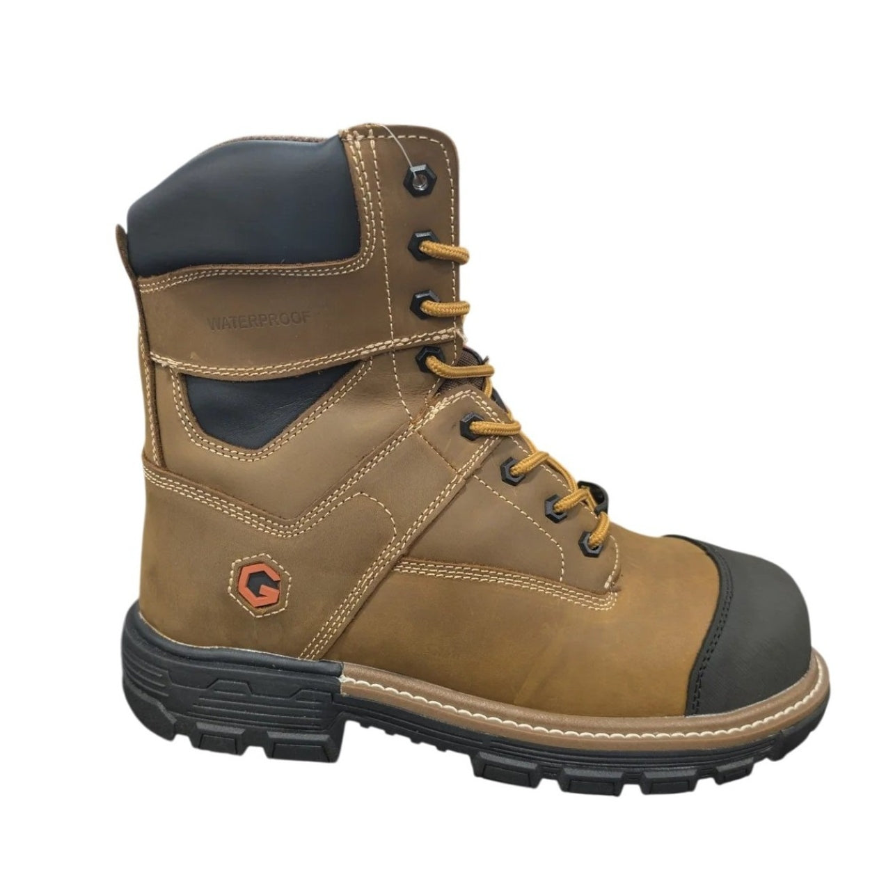 Tan boot on a white background