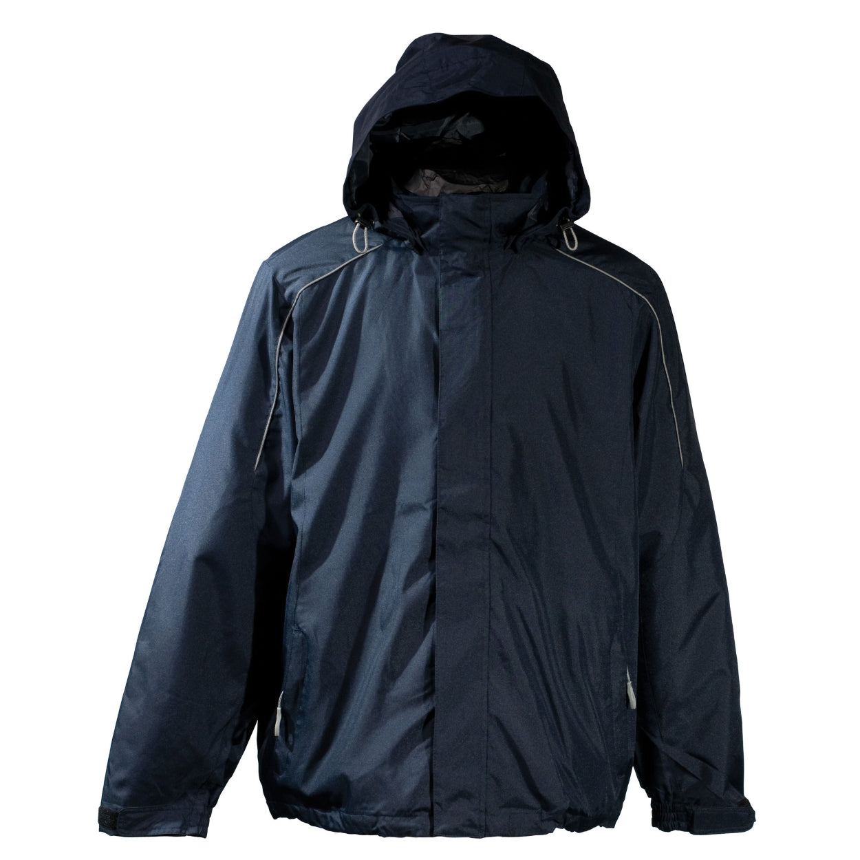 Navy hybrid coat on a white background