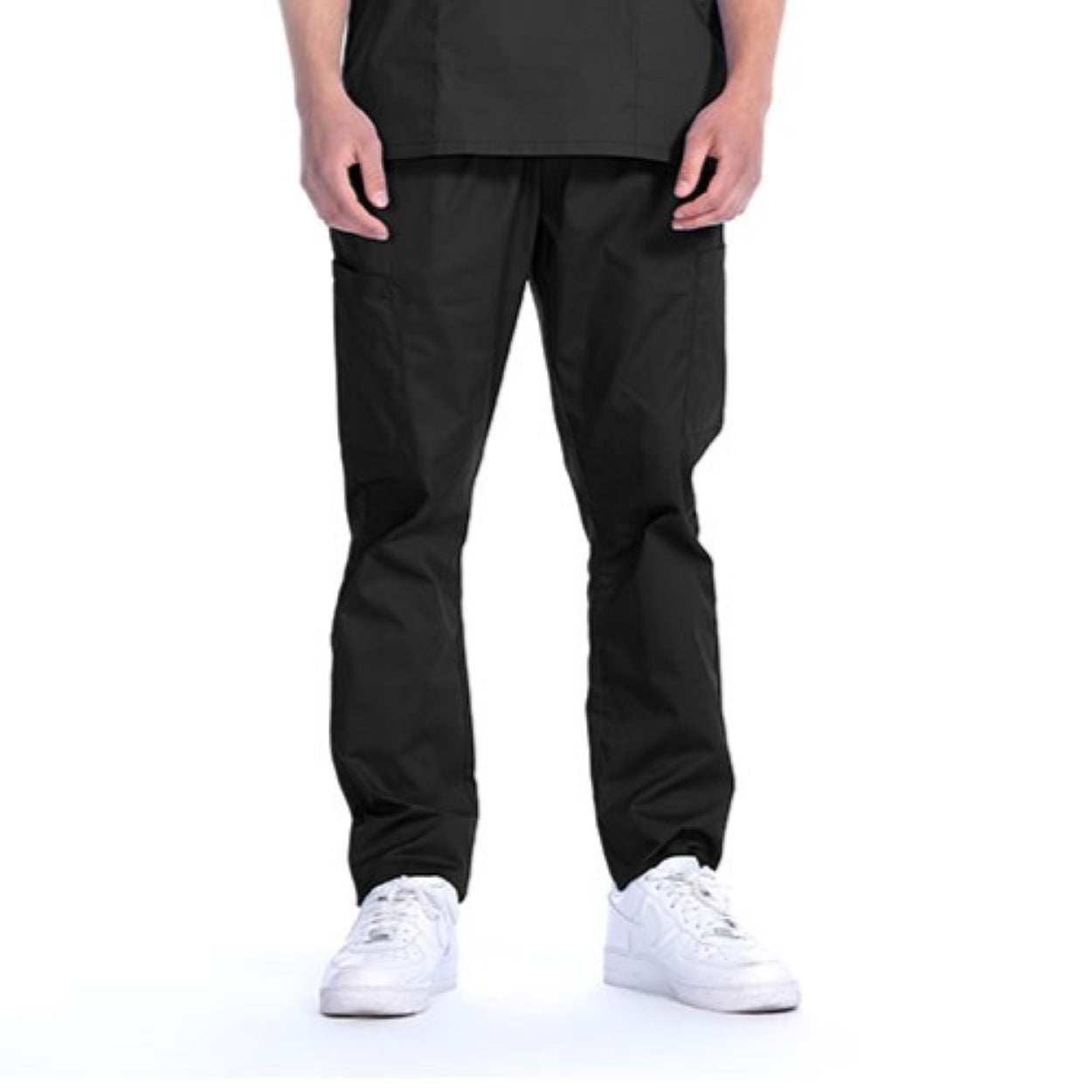 Black scrub pants on a white background