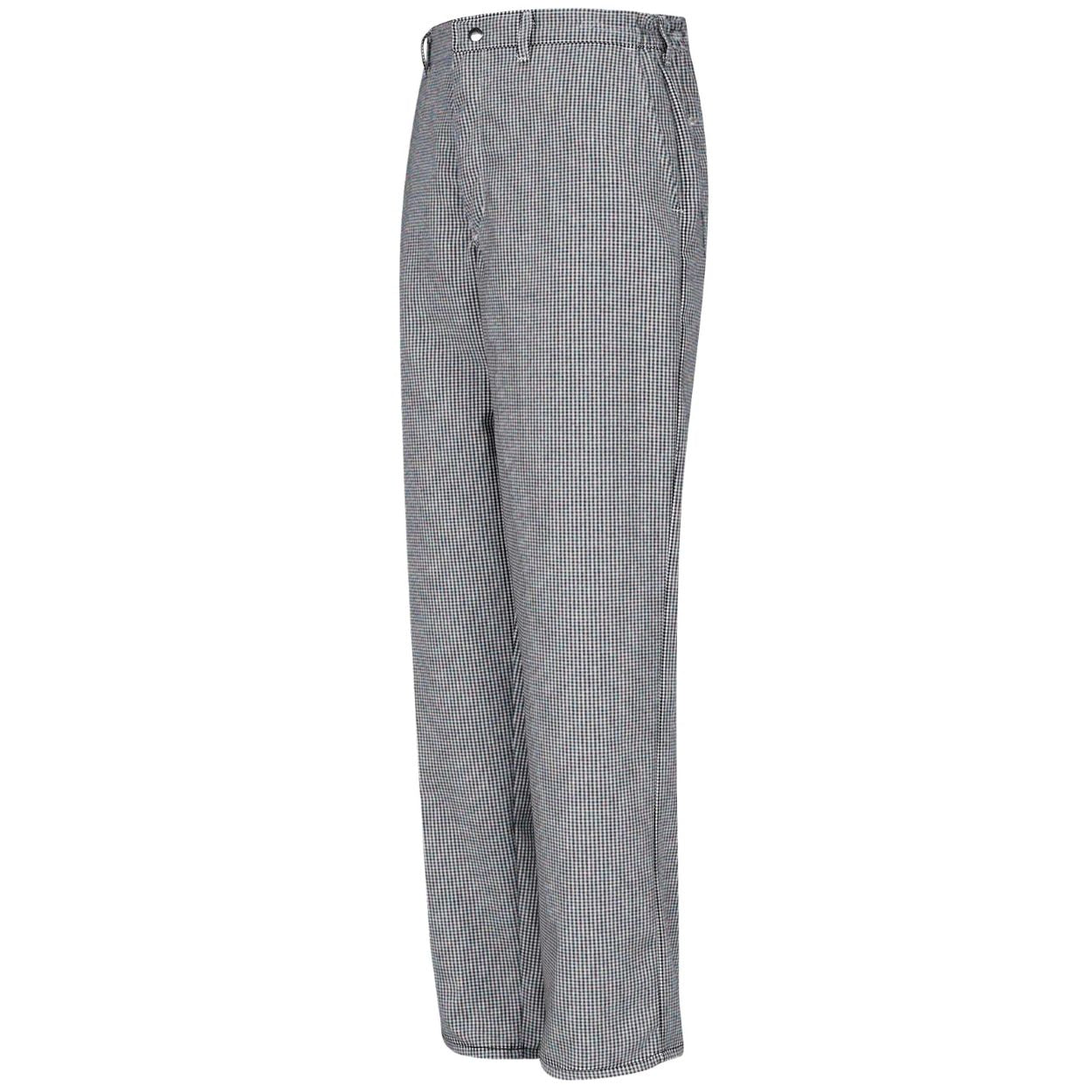 Black/white check pants on a white background