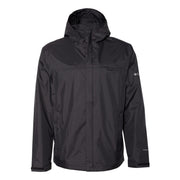 Black rain jacket on a white background