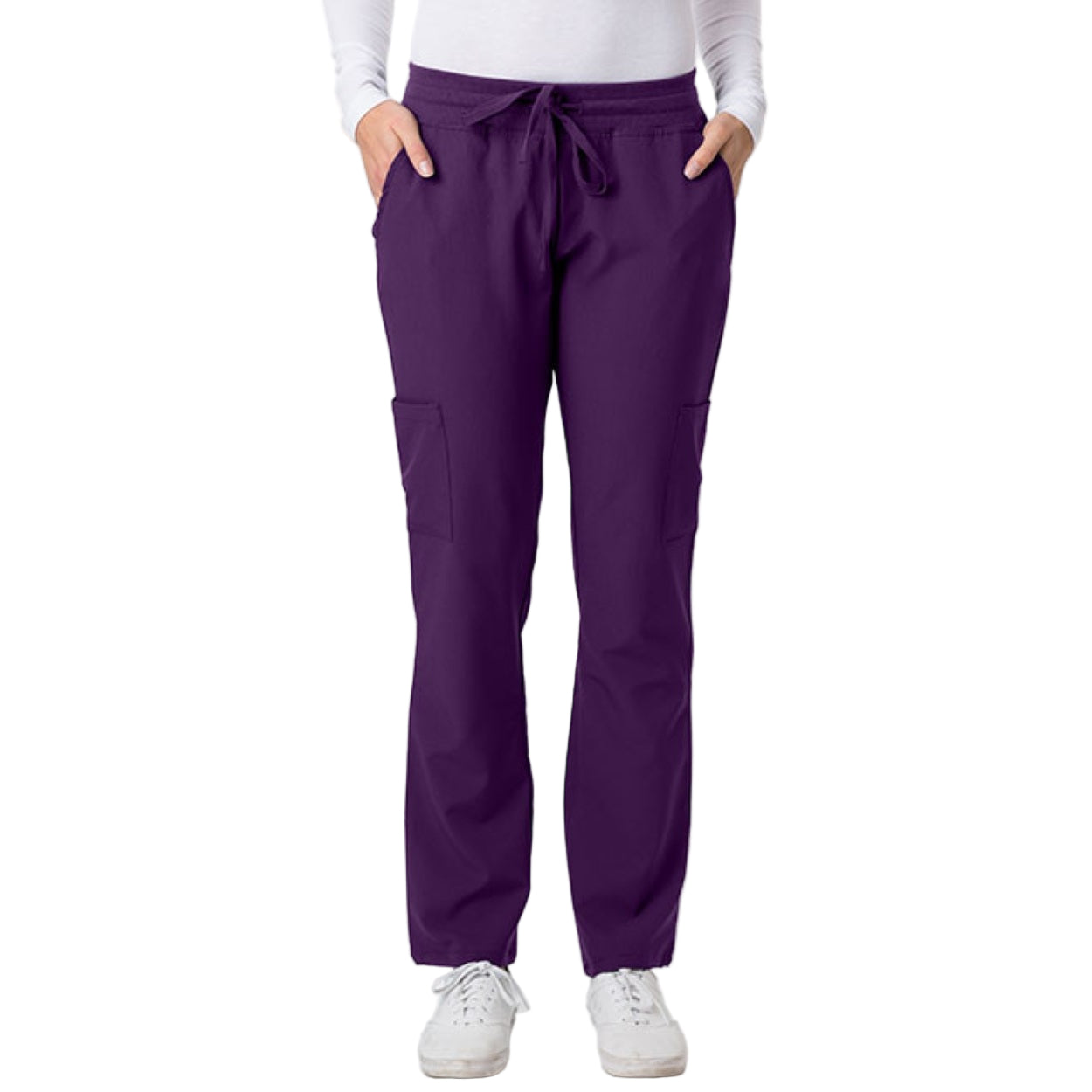 Lotus purple scrub pants on a white background