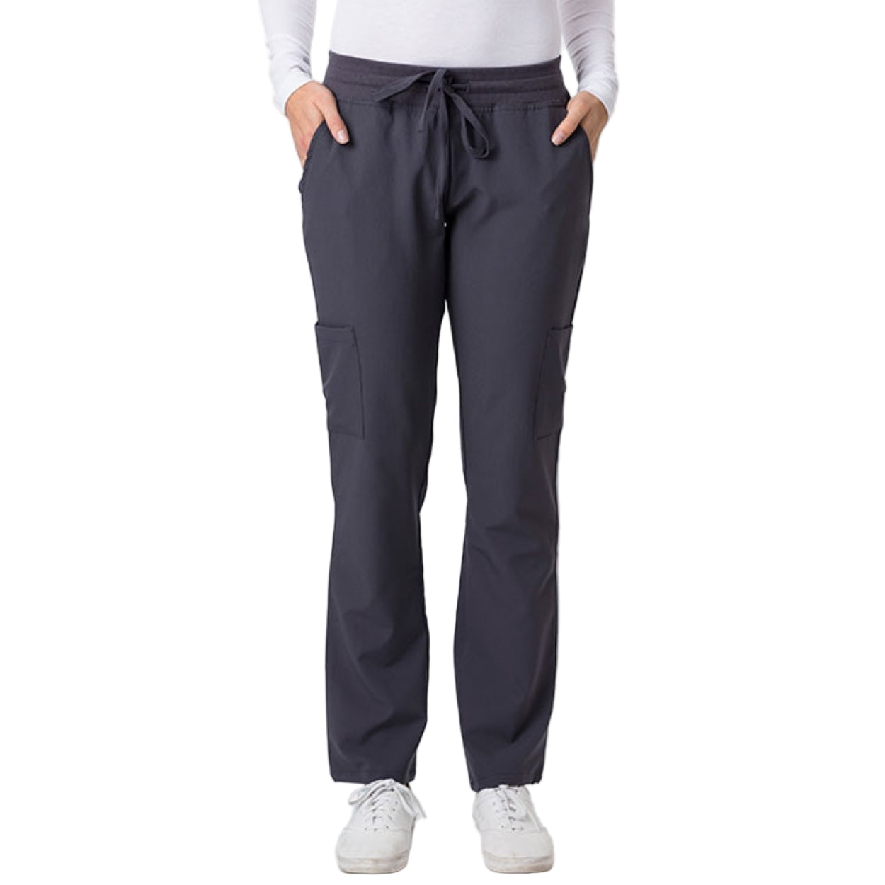 Steel grey scrub pants on a white background