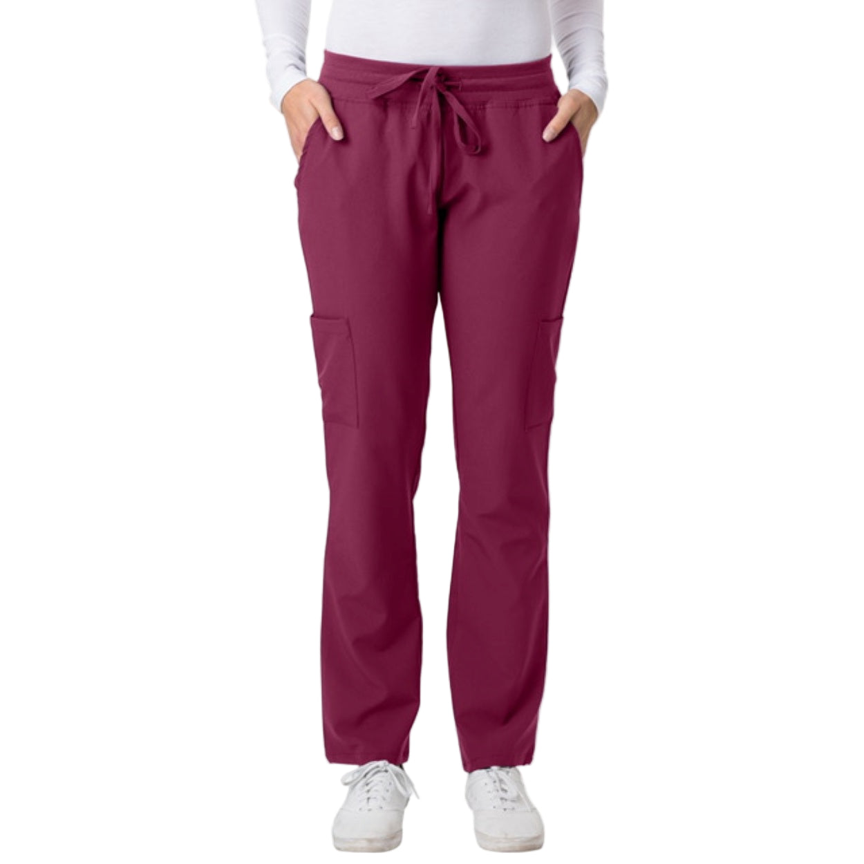 Wine burgundy scrub pants on a white background