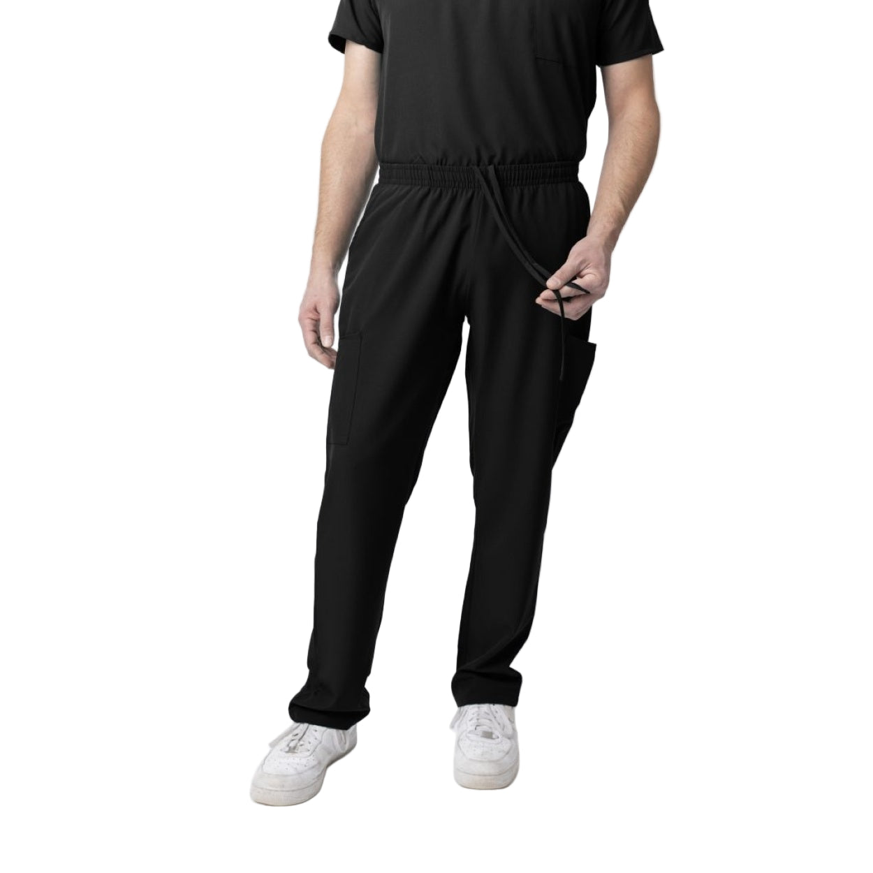 Black scrub pants on a white background