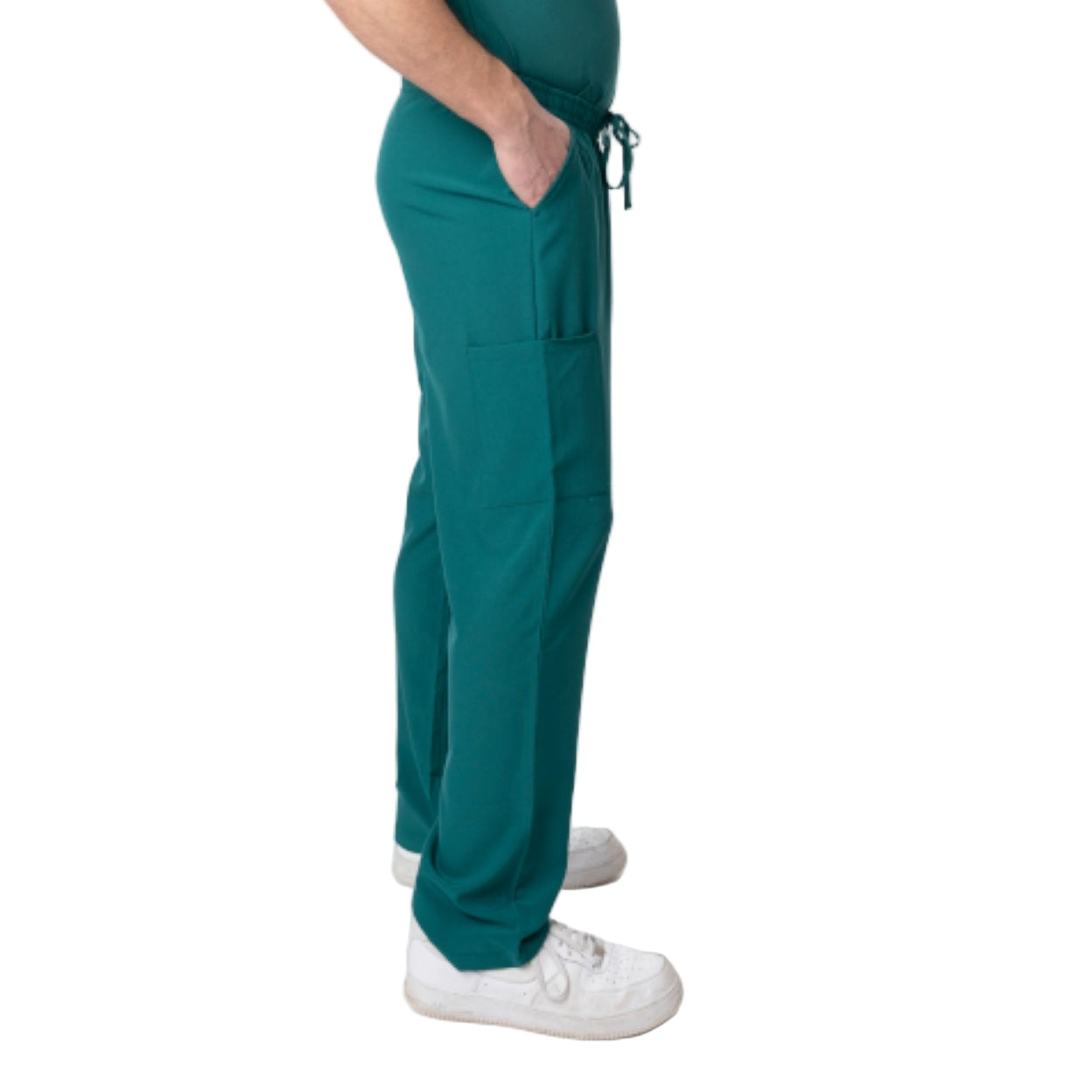 Hunter green scrub pants on a white background