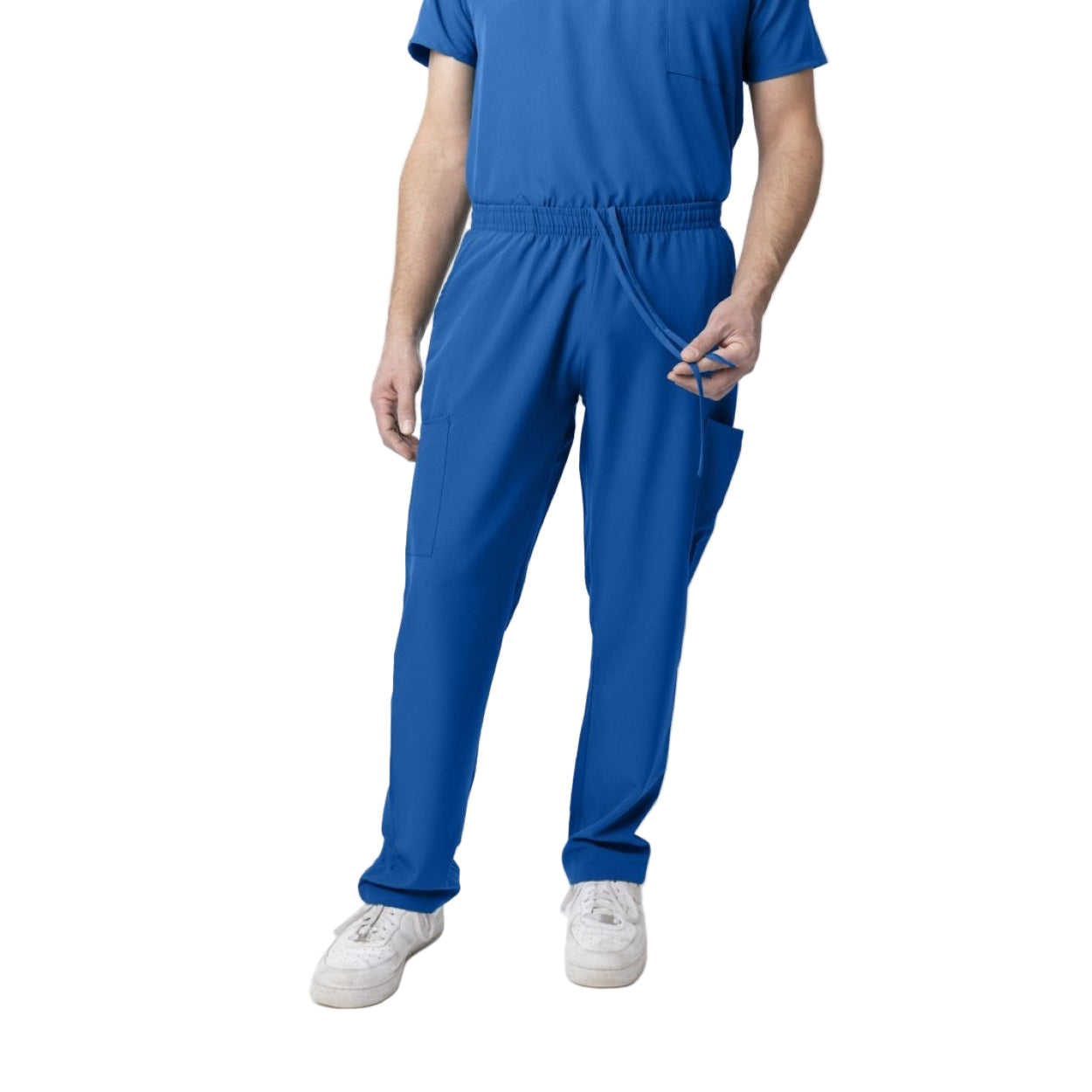 Royal blue scrub pants on a white background