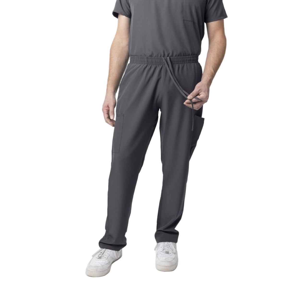 Steel grey scrub pants on a white background