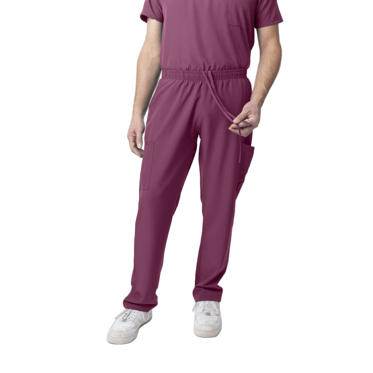 Wine burgundy scrub pants on a white background