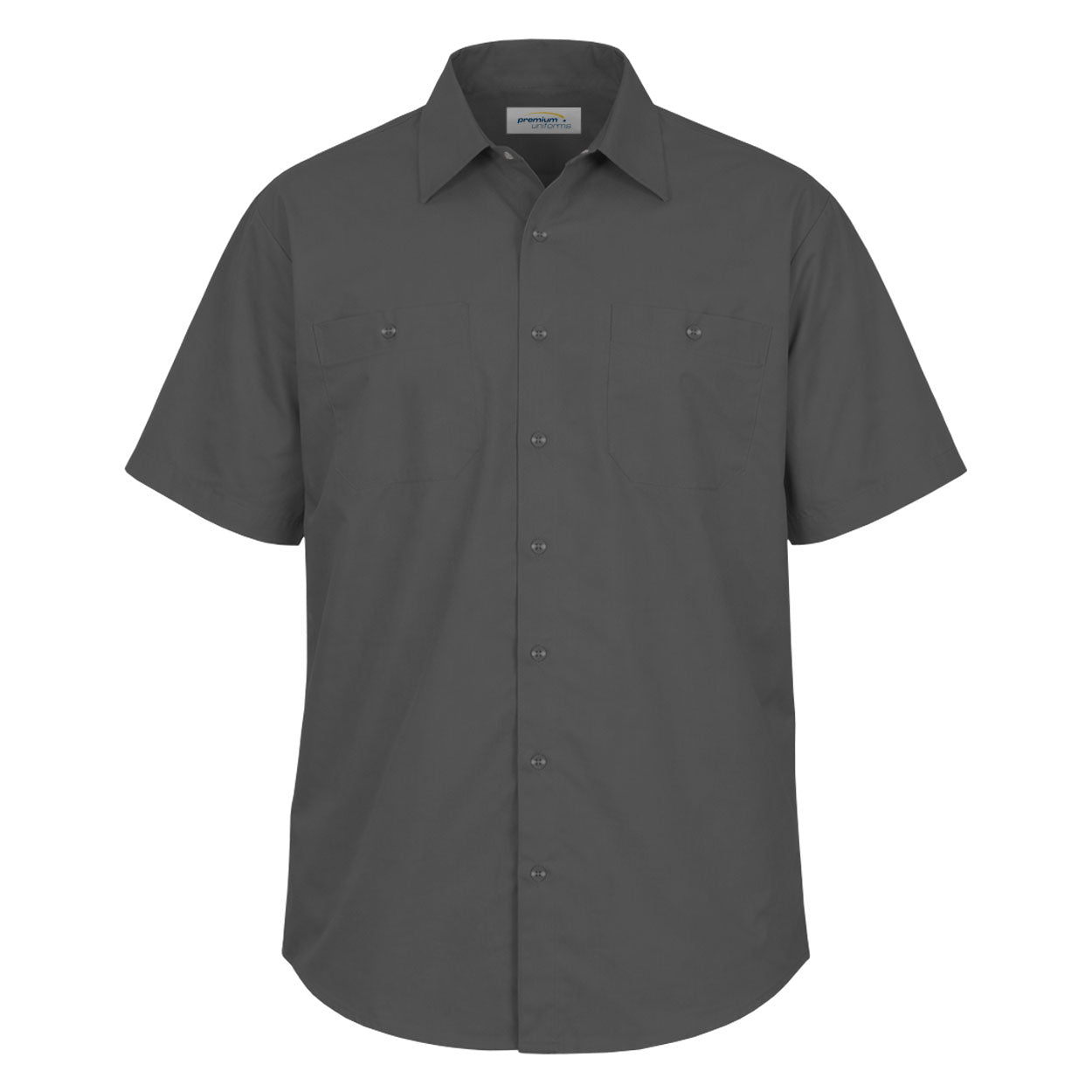 Charcoal short sleeve work shirt on white background