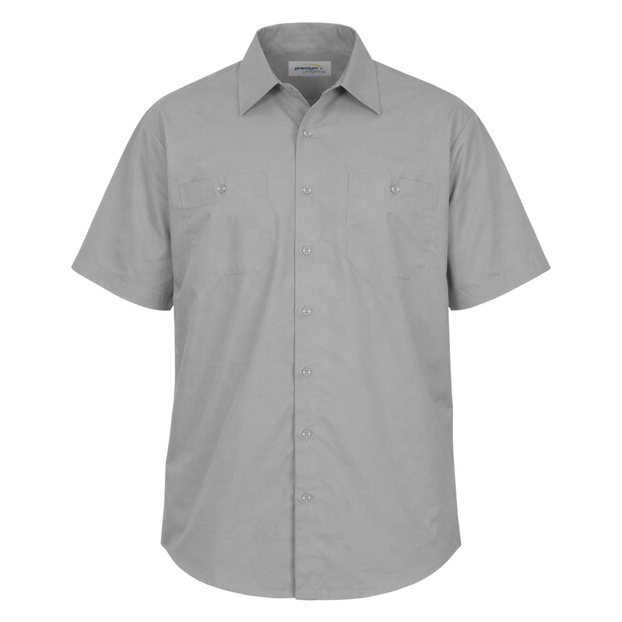 Grey short sleeve work shirt on white background