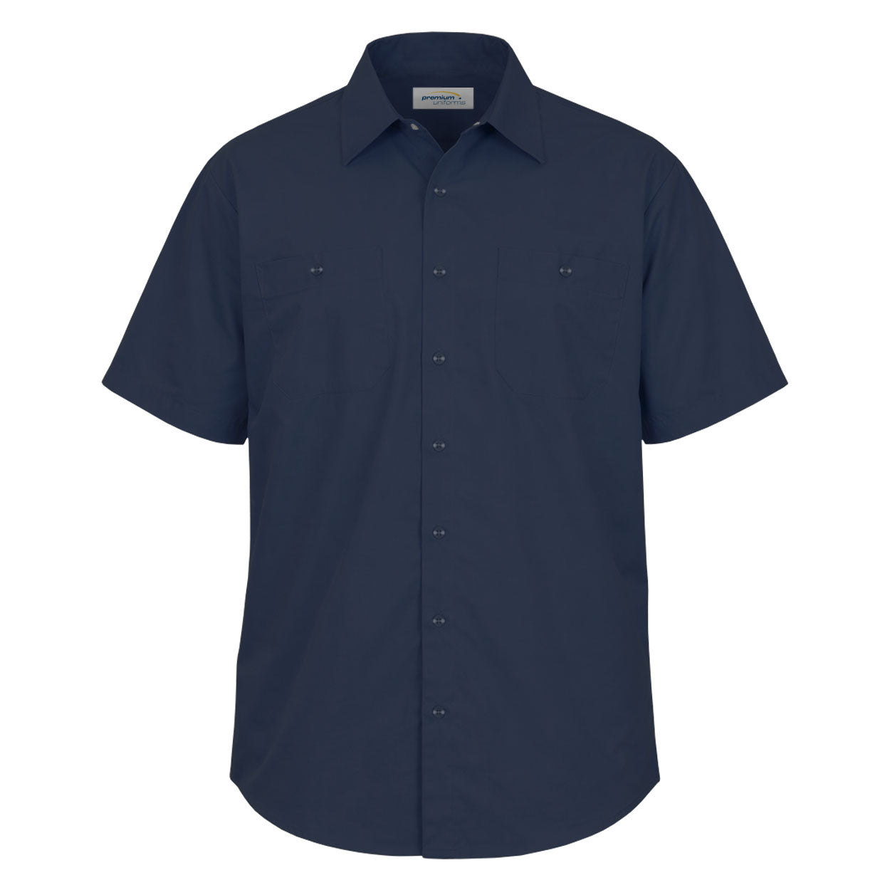 Navy short sleeve work shirt on white background