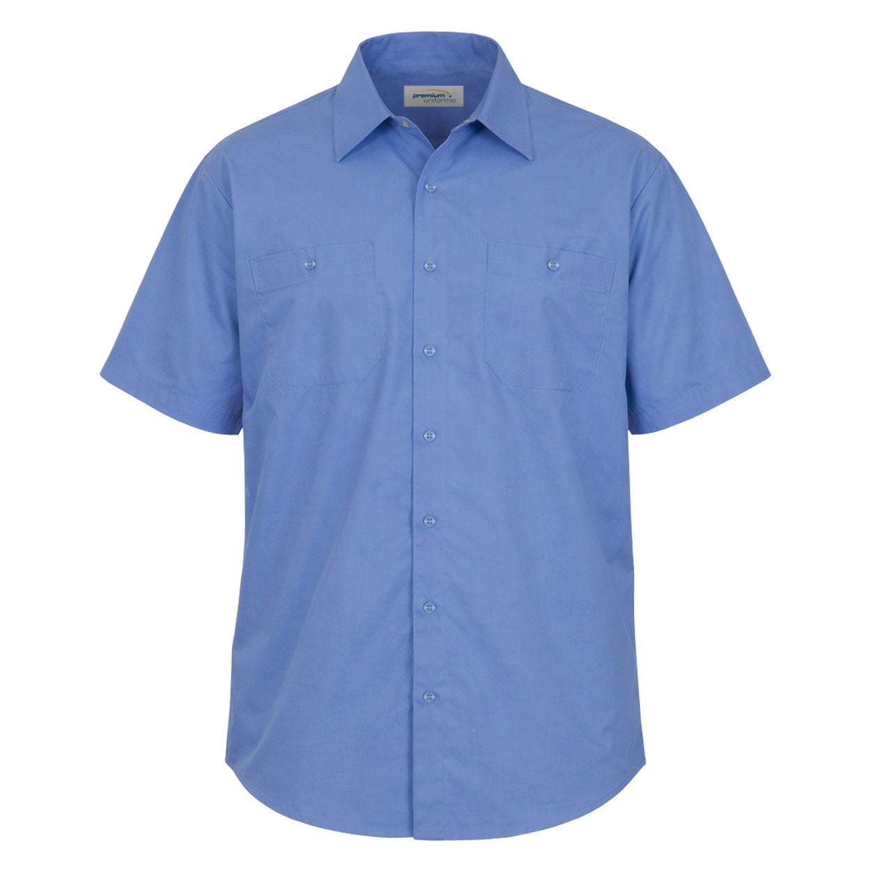 Petrol Blue short sleeve work shirt on white background