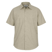 Tan short sleeve work shirt on white background