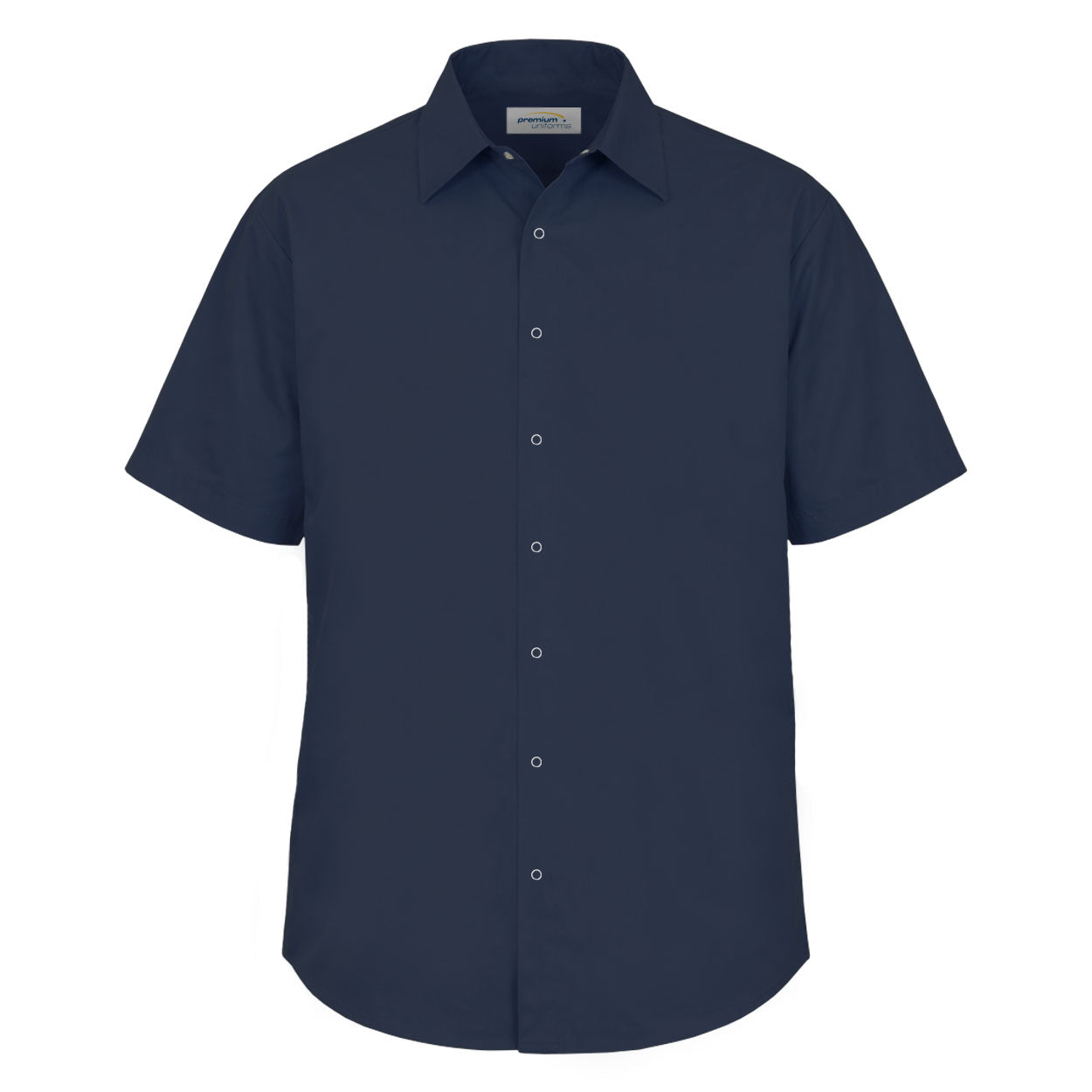 Navy short sleeve work shirt on white background