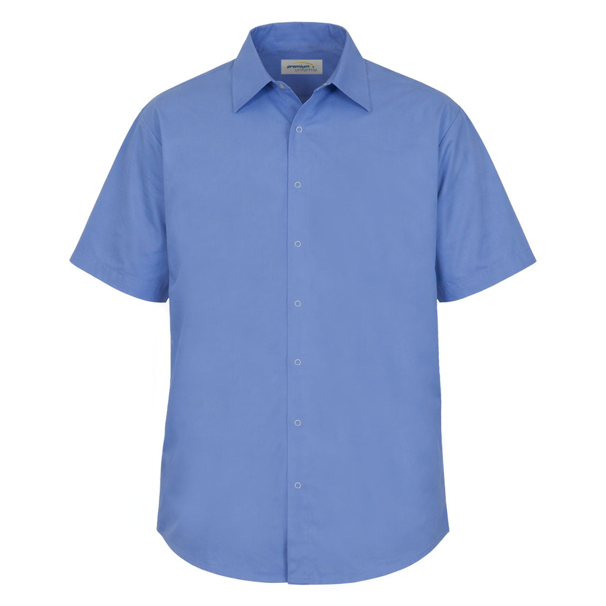 Petrol Blue short sleeve work shirt on white background
