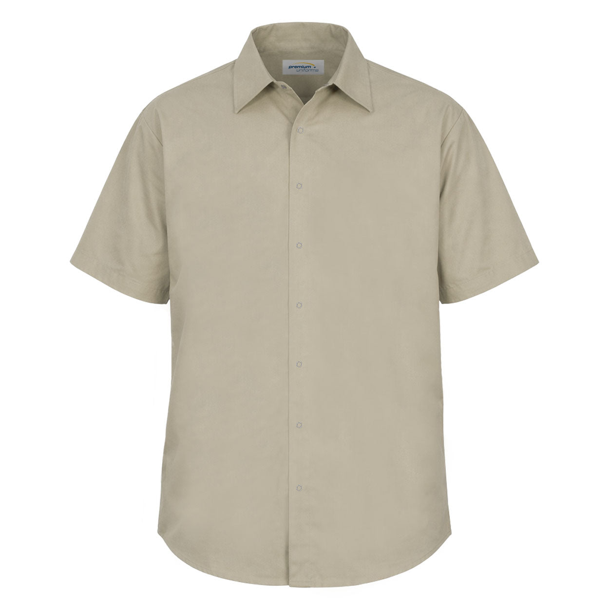 Tan short sleeve work shirt on white background