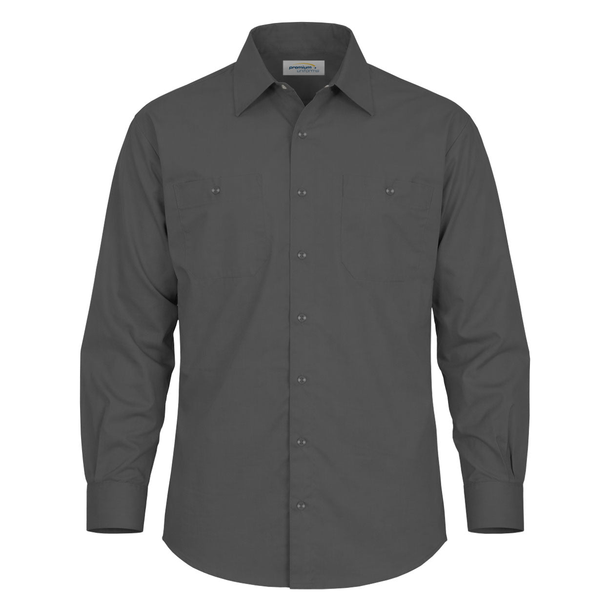 Charcoal long sleeve work shirt on white background