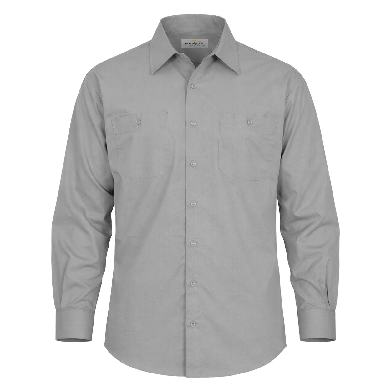 Grey long sleeve work shirt on white background