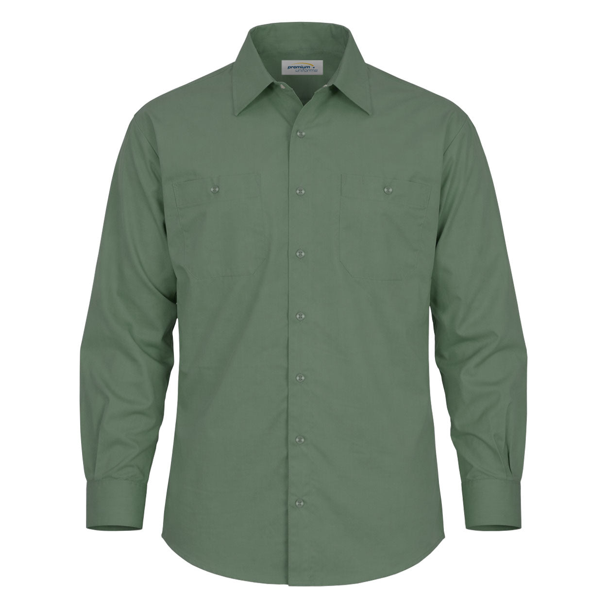 Lagoon Green long sleeve work shirt on white background