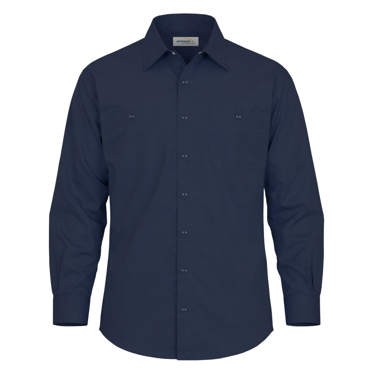 Navy long sleeve work shirt on white background
