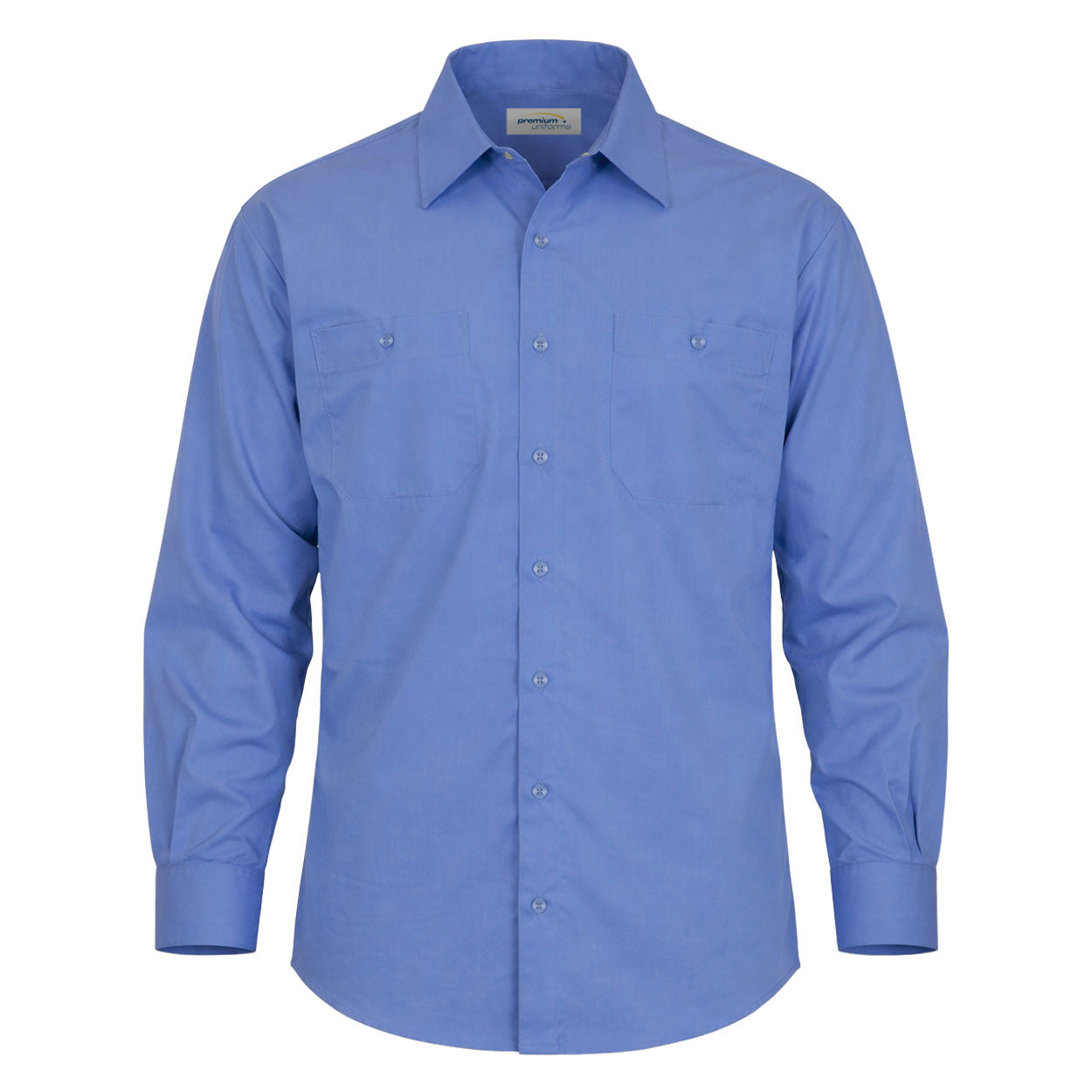 Petrol Blue long sleeve work shirt on white background