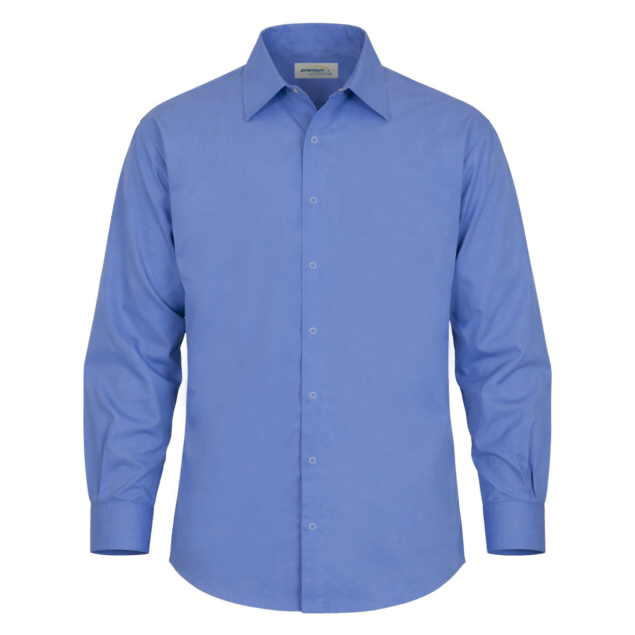 Petrol Blue long sleeve work shirt on white background