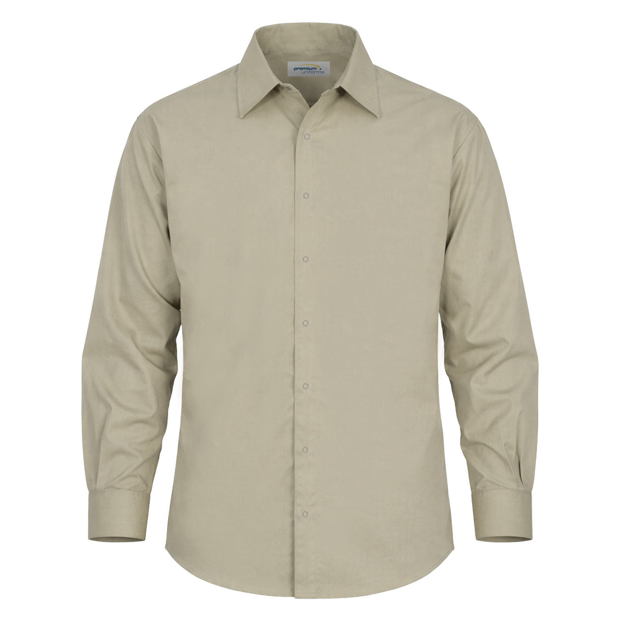 Tan long sleeve work shirt on white background