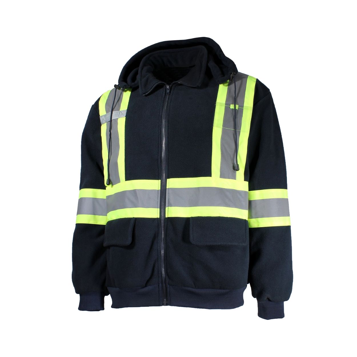 Hi-vis navy polar jacket on a white background